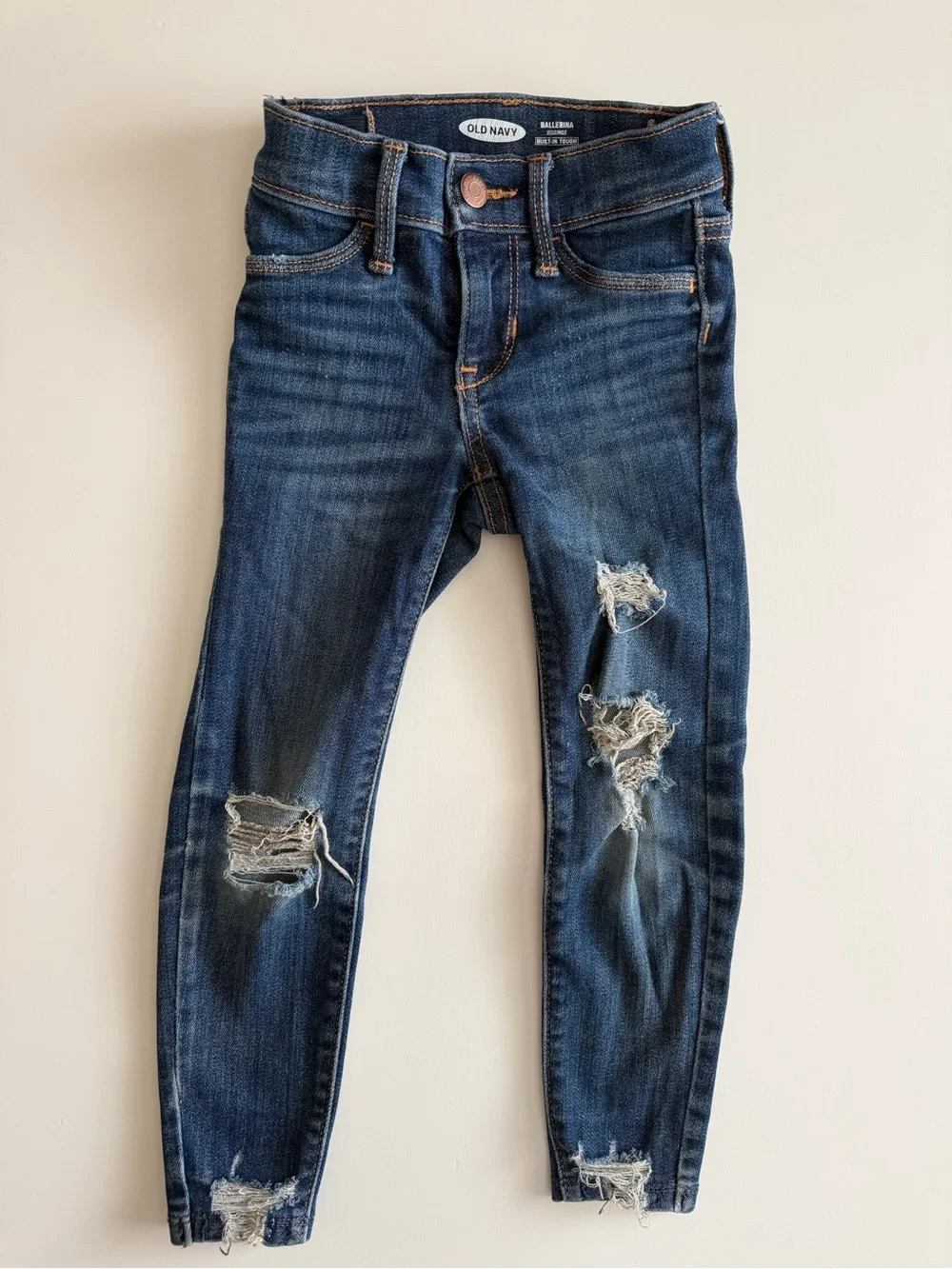 Old Navy Girls Size 5 Dark Blue Ballerina Jeggings, Ripped Skinny Jeans